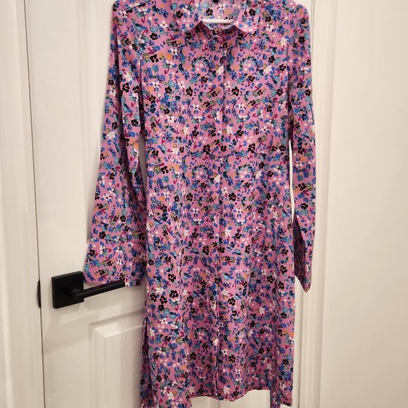 Vero Moda Button-Up Pink Floral Print Long-Sleeved Dress with Belt - Picture 2 of 6